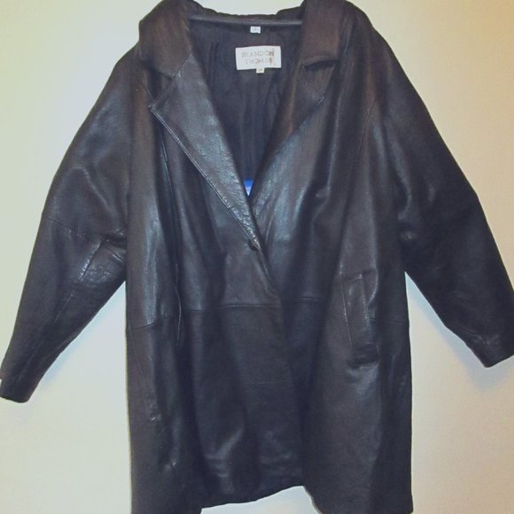 Black Leather A-Line Jacket/Coat Unstructured Shoulders Size 14 Short - Picture 2 of 9